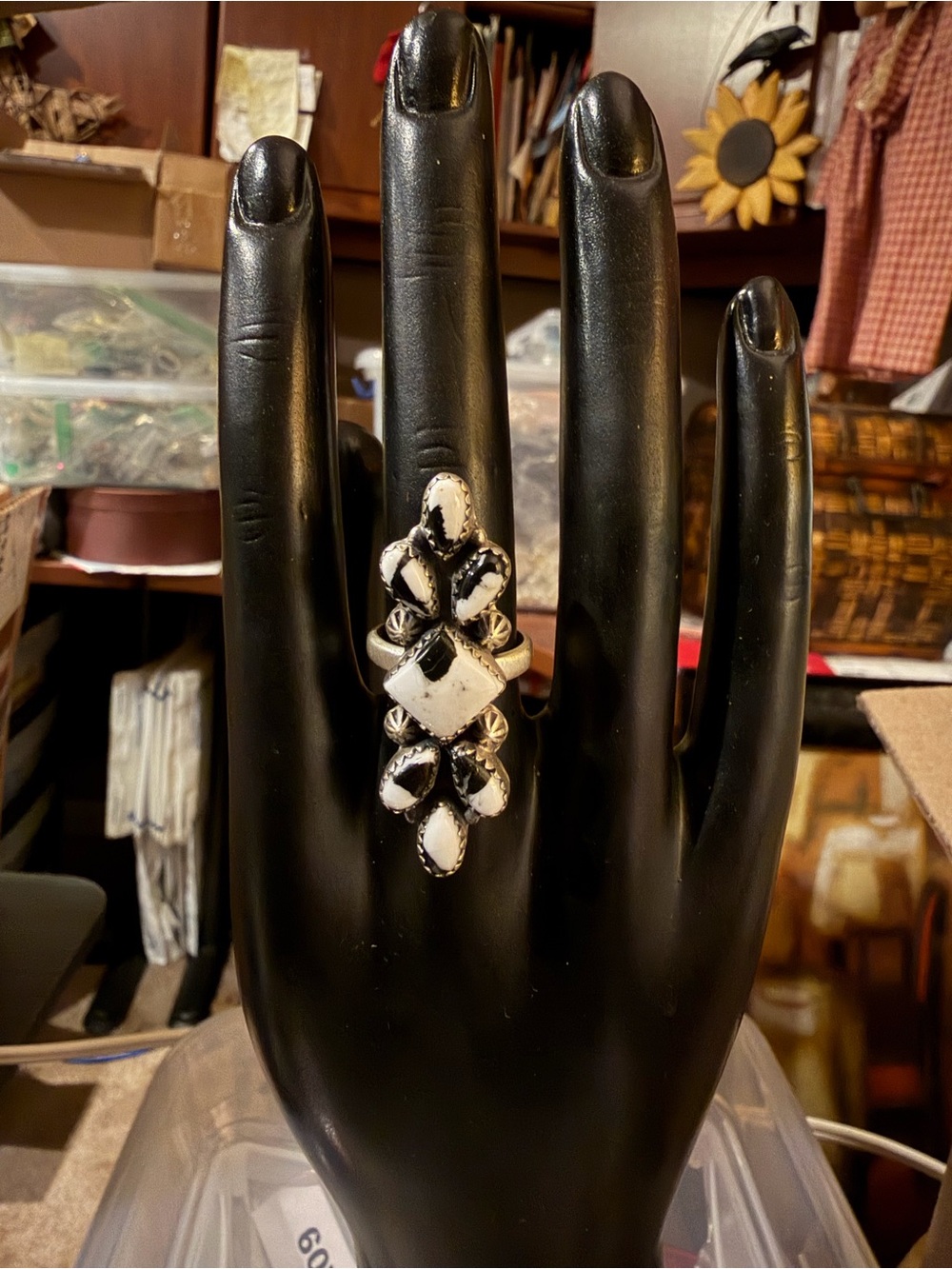 White Buffalo Sterling Silver Ring genuine Southwestern Design Adjustable